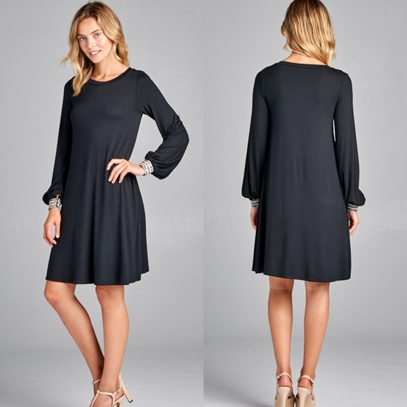 Elegant black dress with bracelet sleeves - Picture 5 of 8